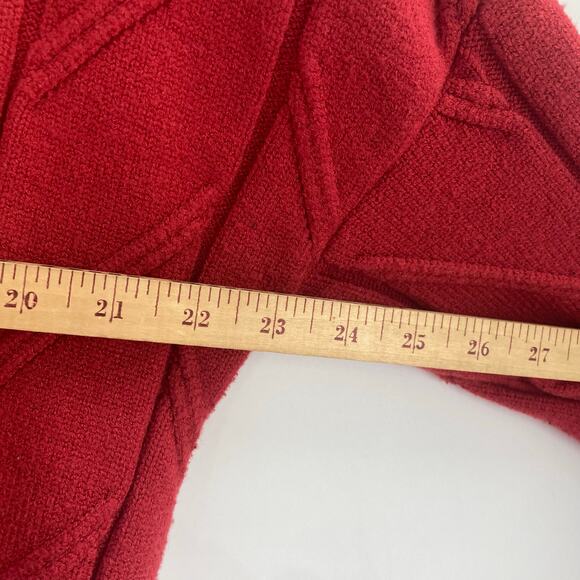 Embroidered Cable Knit Red Patchwork Chunky Cardigan 90s Sporty Grandpa Large - Picture 10 of 15